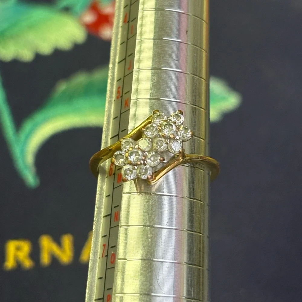Avon Gold-Tone Double Floral Cluster Ring with Clear Stones size 6